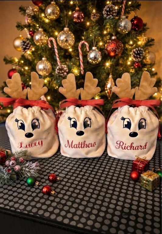 Personalised reindeer Velour Gift Bag