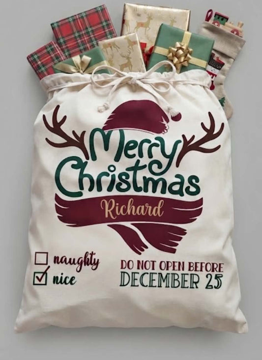 Personalised Large canvas Merry Christmas sack