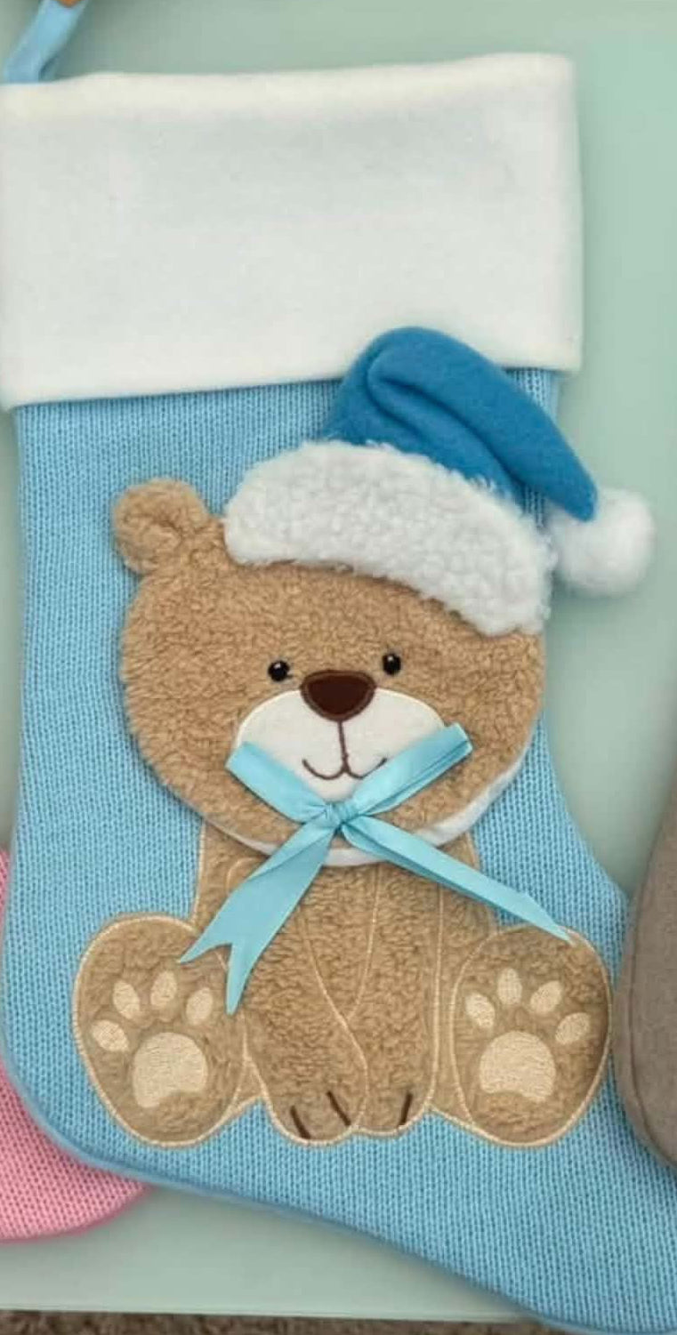 Personalised Blue Knitted Teddy Bear Stocking