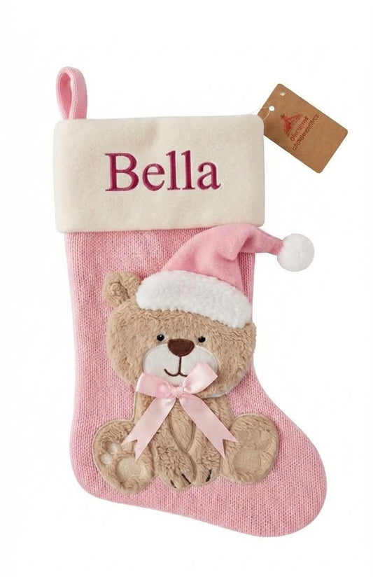 Personalised Pink Knitted Teddy Bear Stocking