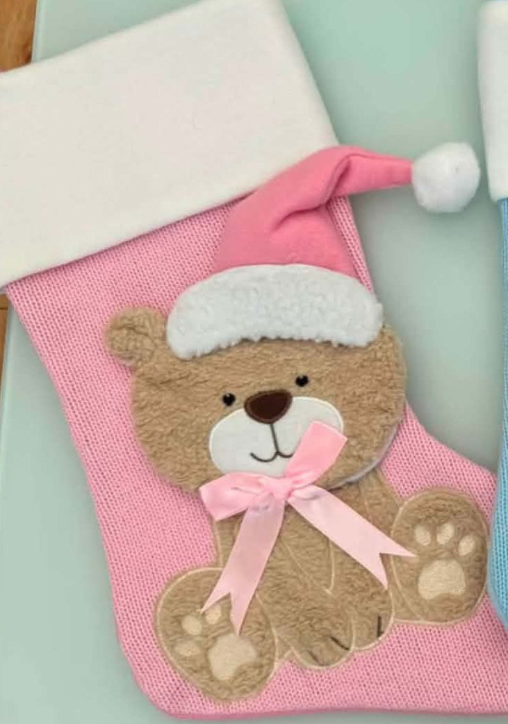 Personalised Pink Knitted Teddy Bear Stocking