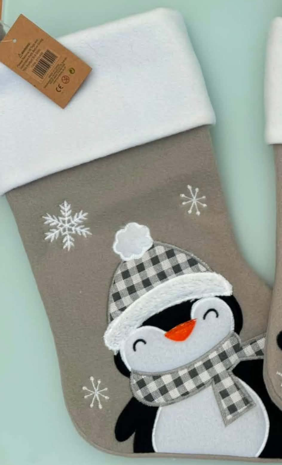 Personalised Grey Felt Penguin Stocking