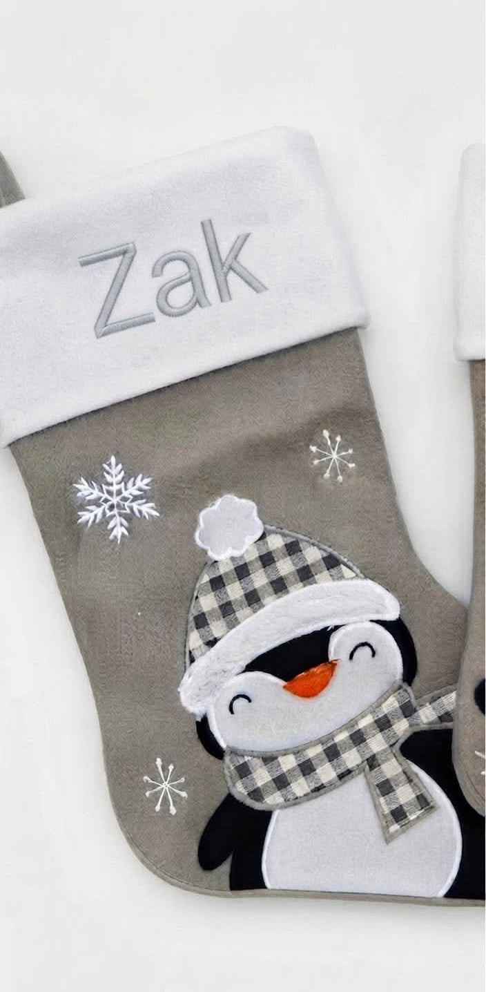 Personalised Grey Felt Penguin Stocking