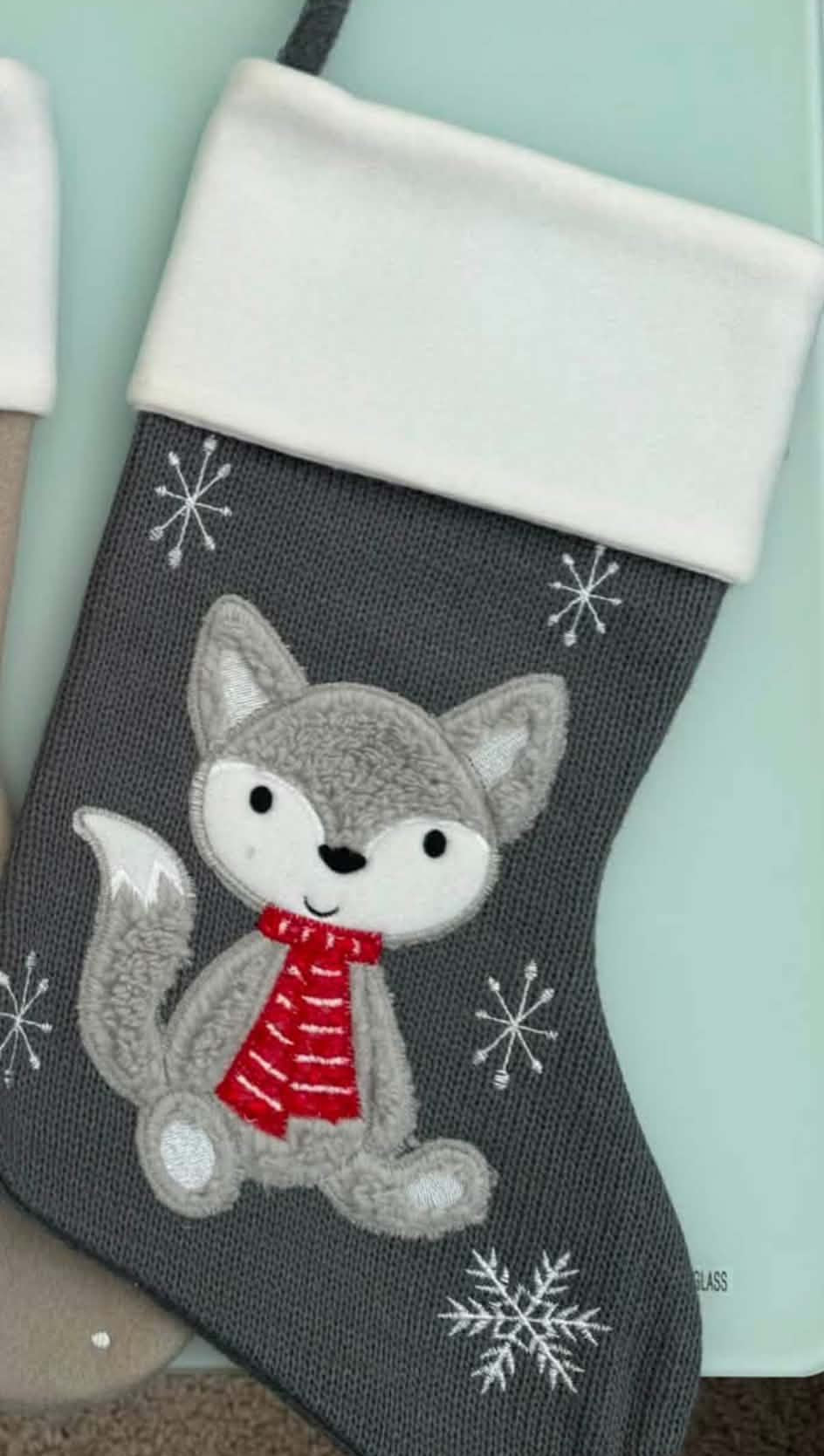 Personalised Grey Knitted Fox Stocking