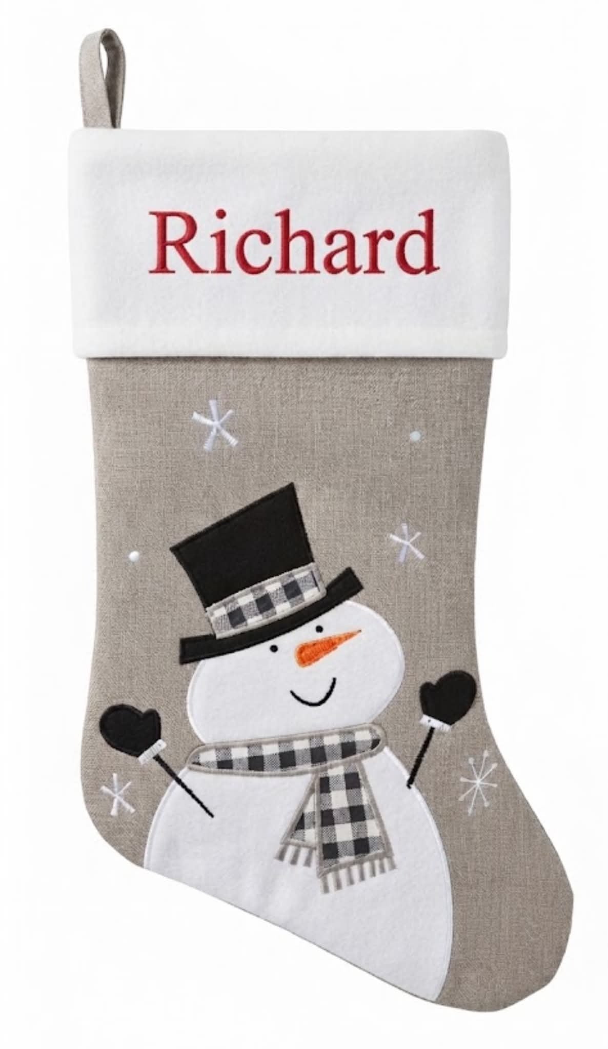 Personalised Grey Felt Snowman Stocking