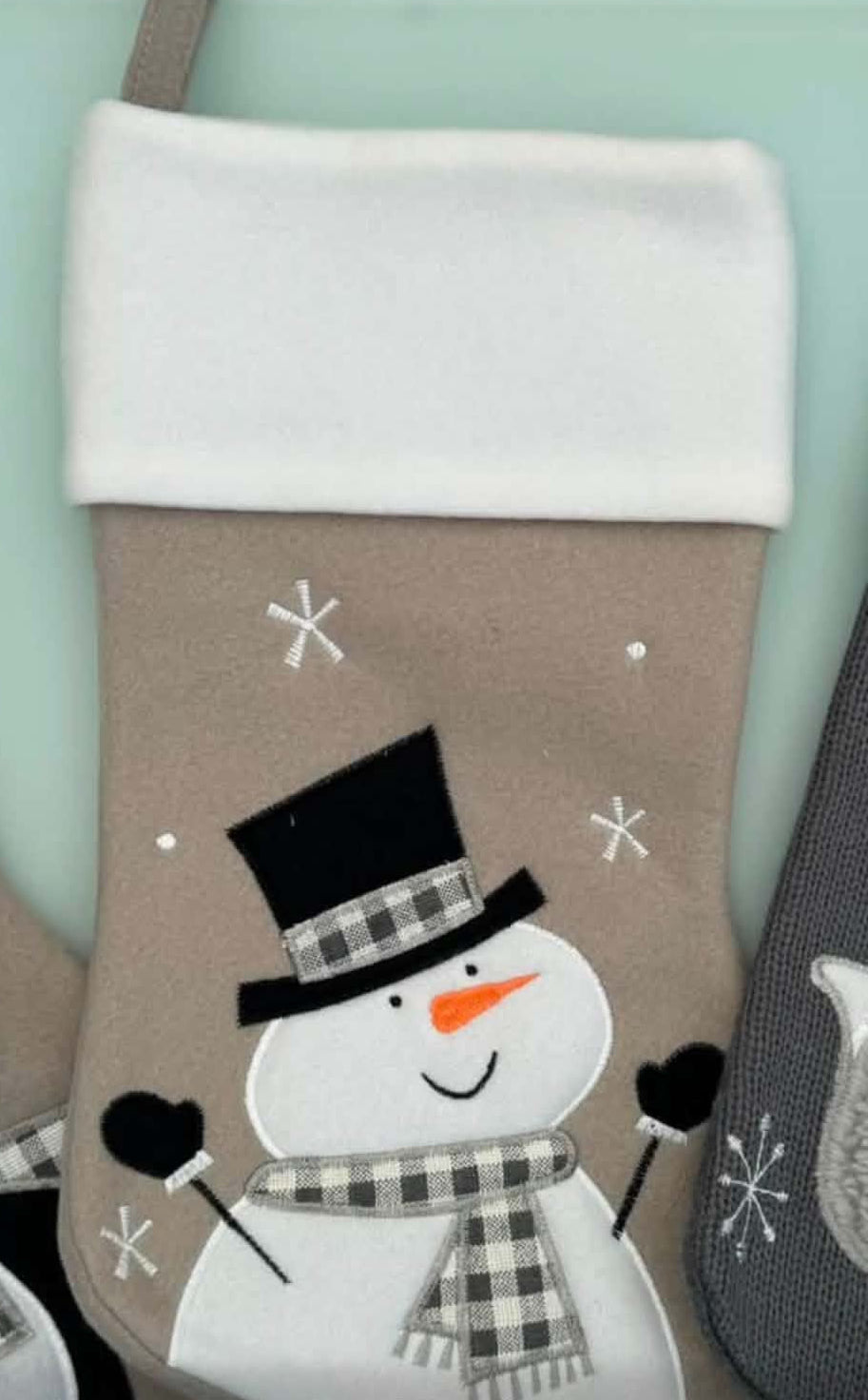 Personalised Grey Felt Snowman Stocking